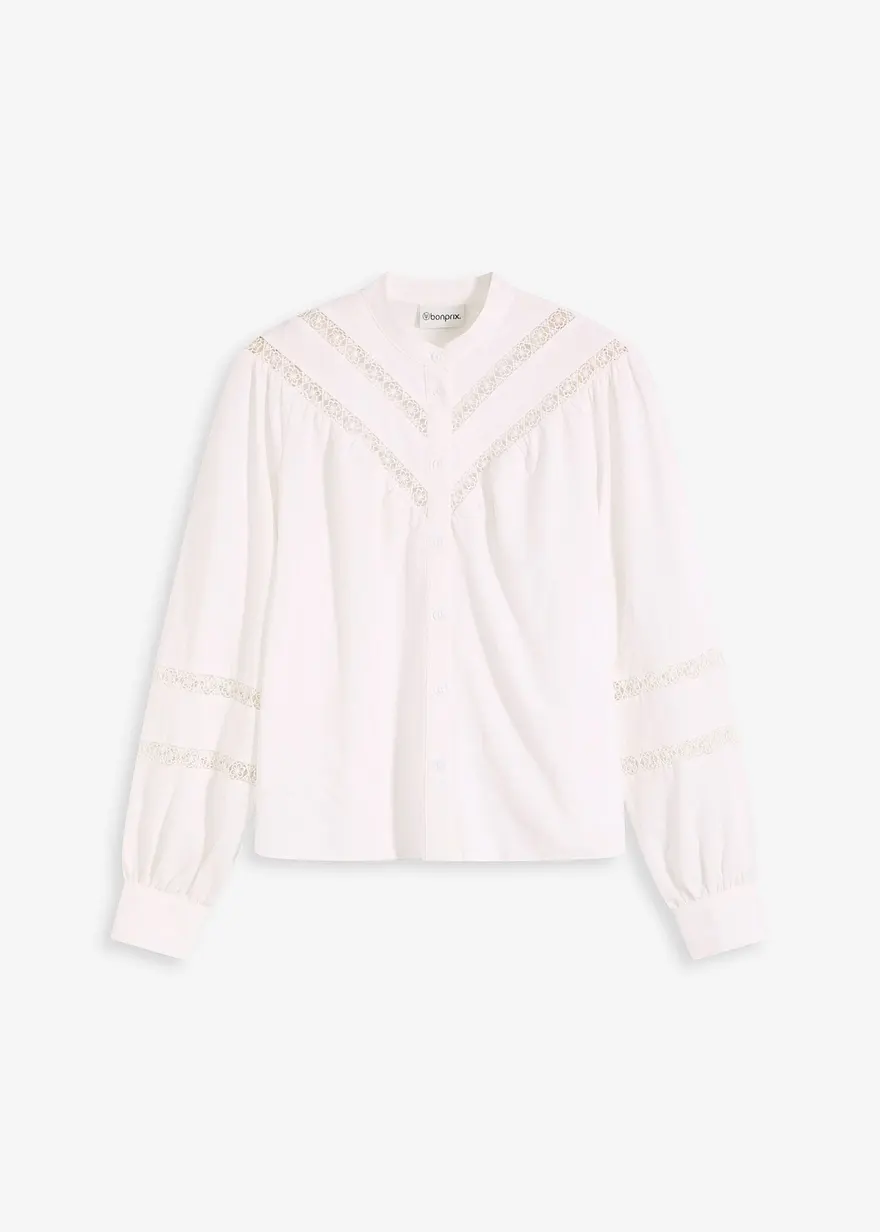 Bluse mit Leinenanteil und Crochet-Einsätzen