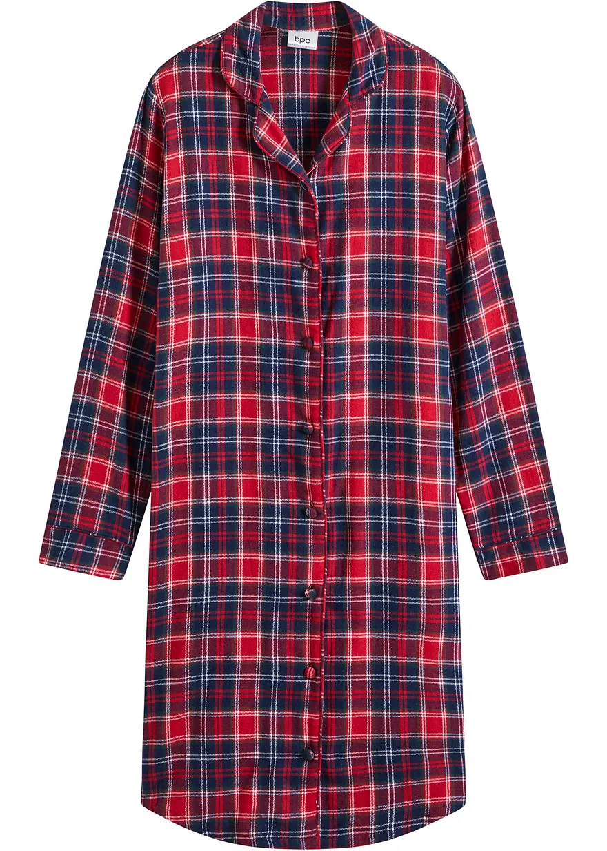 Gewebtes Nachthemd aus Flanell mit Knopfleiste
