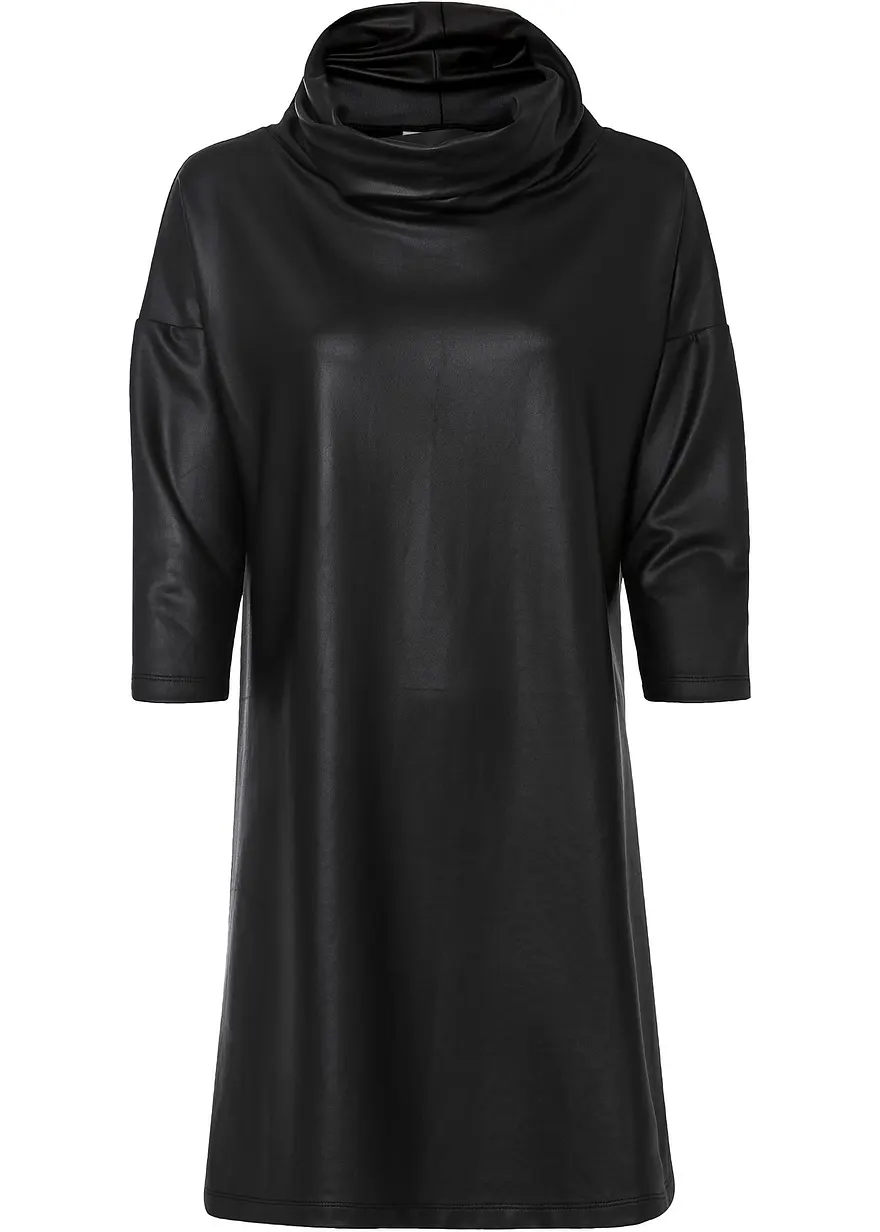 Lederimitat-Kleid mit Schalkragen