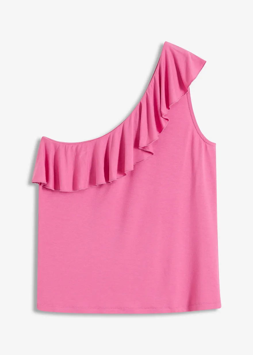One-Shoulder-Top mit Volant aus softem Viskose-Mix
