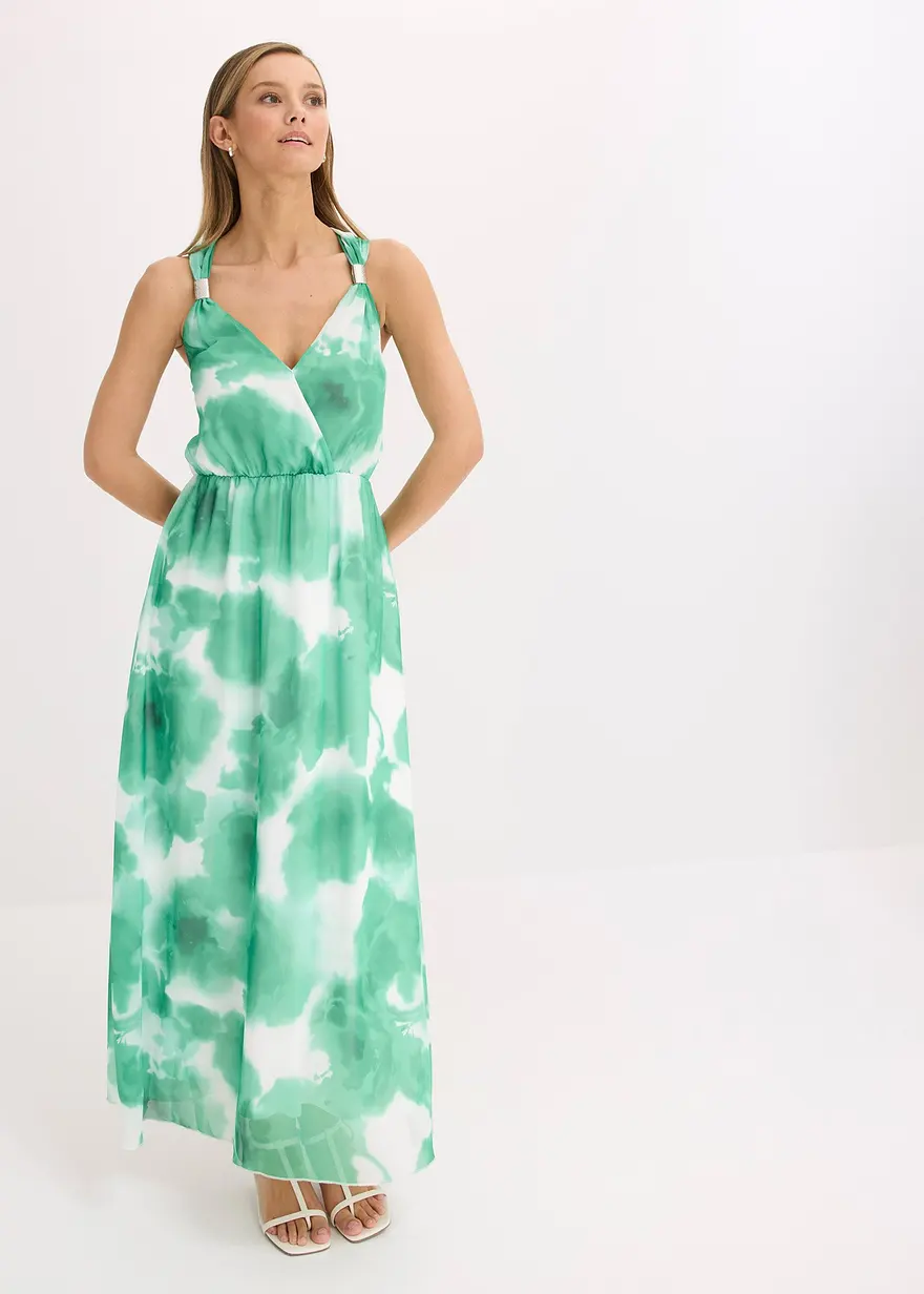 Chiffonkleid mit Trägern und Accessoire-Dekor