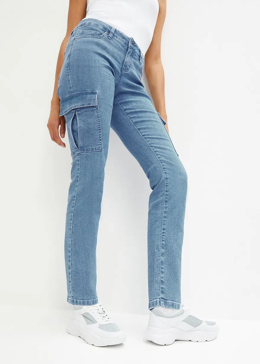 Cargo Jeans Mid Waist, Stretch