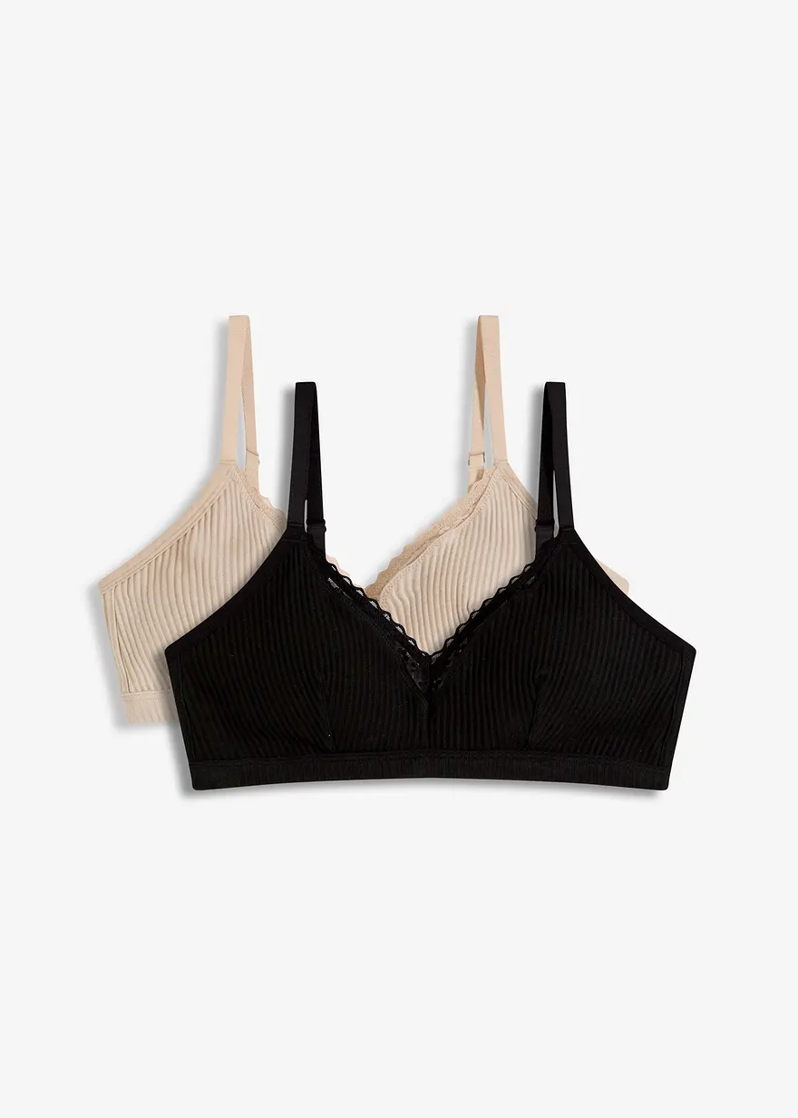 Gepolstertes Bralette ohne Bügel mit Bio-Baumwolle (2er Pack)