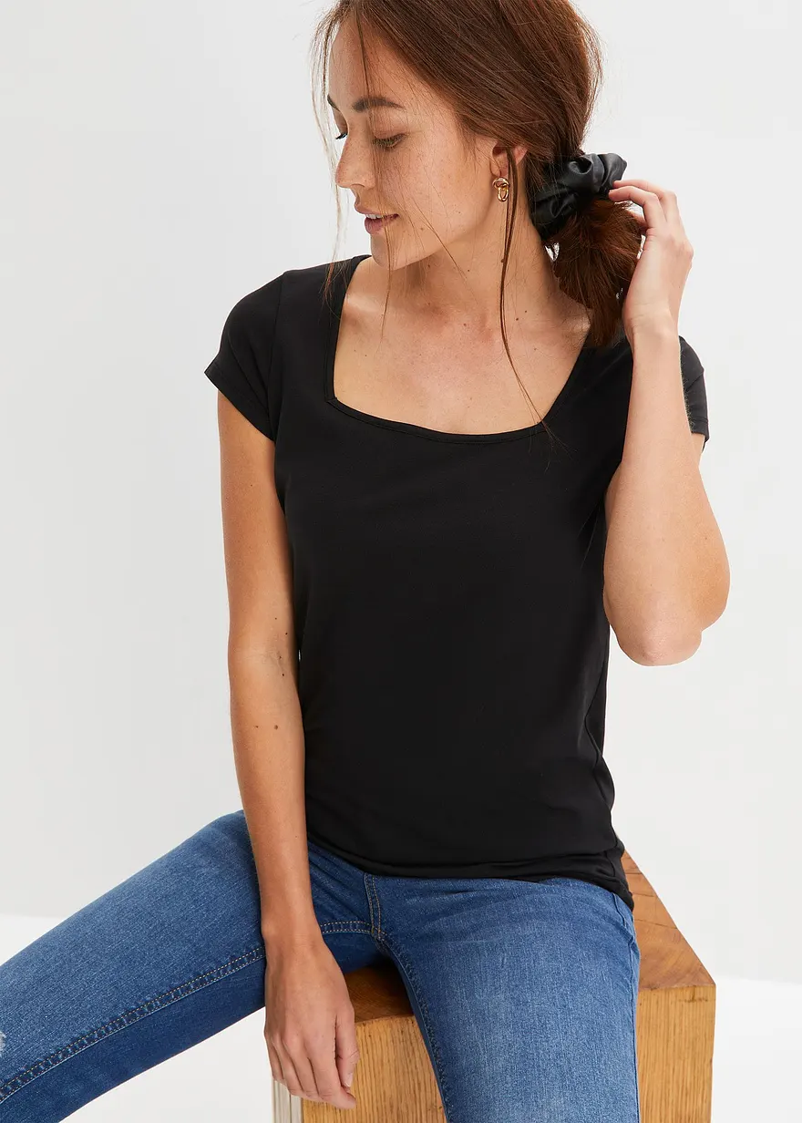 Kurzarmshirt mit Karree-Ausschnitt