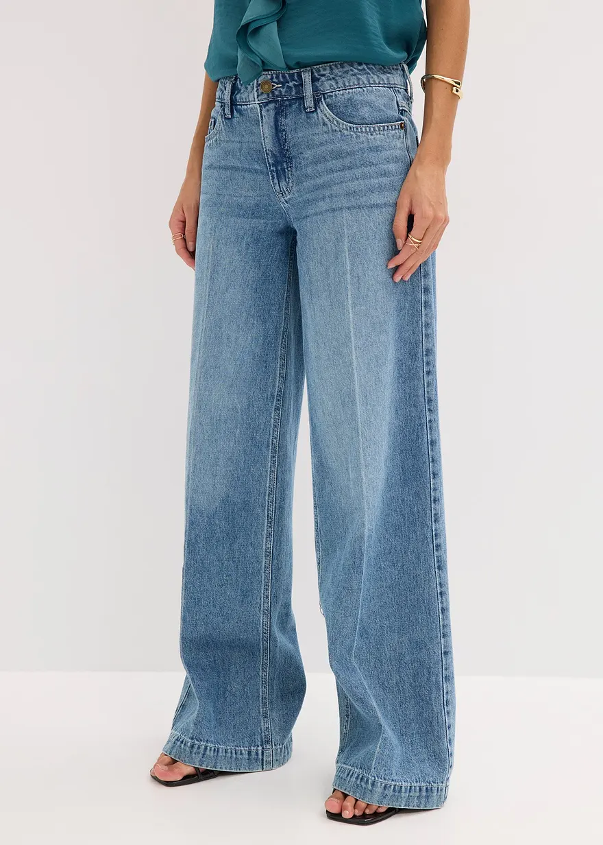 Wide-Leg-Jeans Mid Waist, Low Stretch Full Length