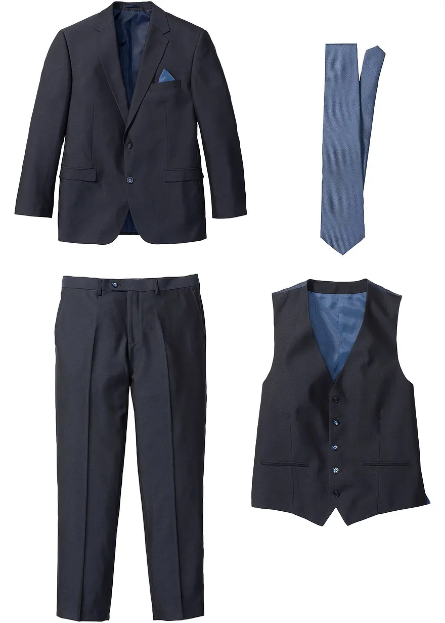 Anzug mit Weste und Krawatte (4-tlg. Set), Regular Fit