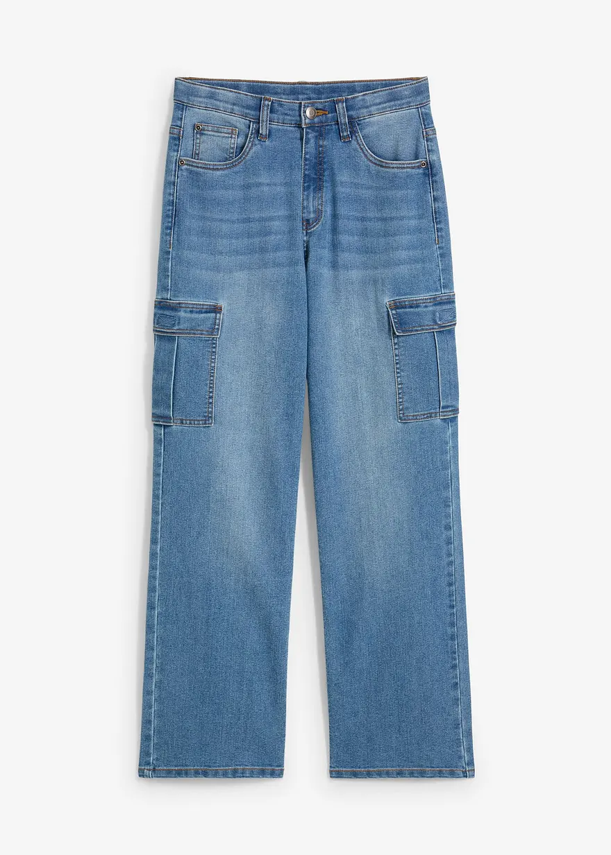 Loose-Fit-Stretch-Jeans mit Cargotaschen, Straight
