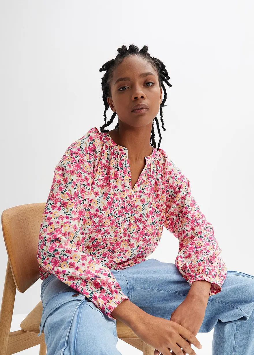 Bluse mit Blumendruck aus strukturierter Viskose
