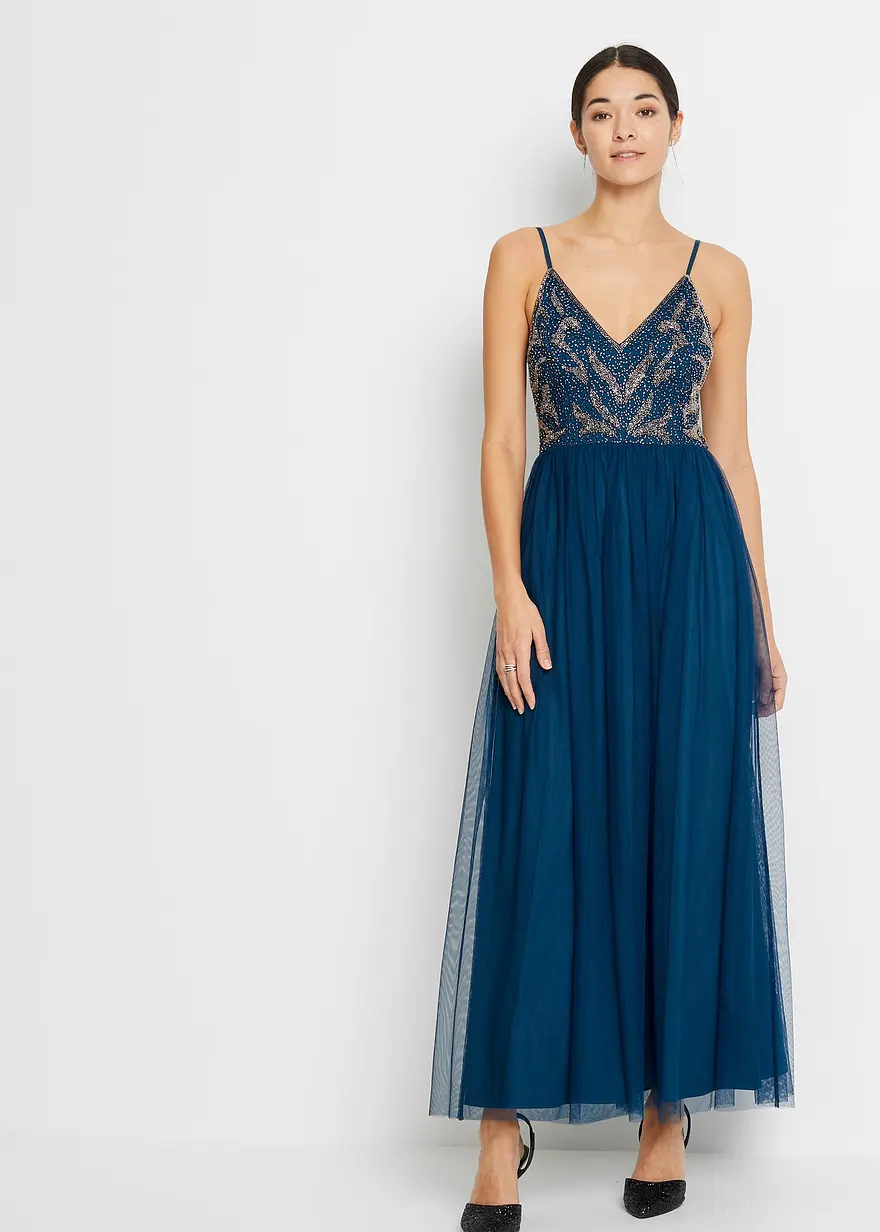 Trägerkleid mit Perlenstickerei