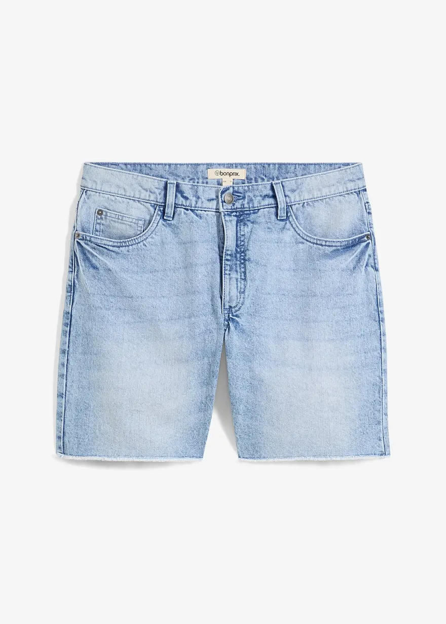 Stretch-Jeans-Shorts mit offenen Saumkanten, Relaxed Fit