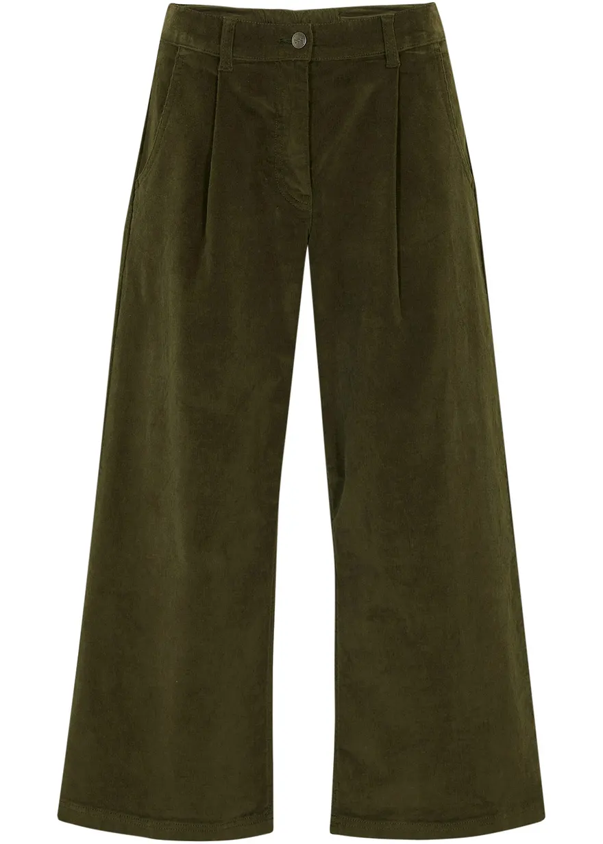 Weite Stretchcord-Culotte mit High-Waist-Bequembund, 7/8-Länge