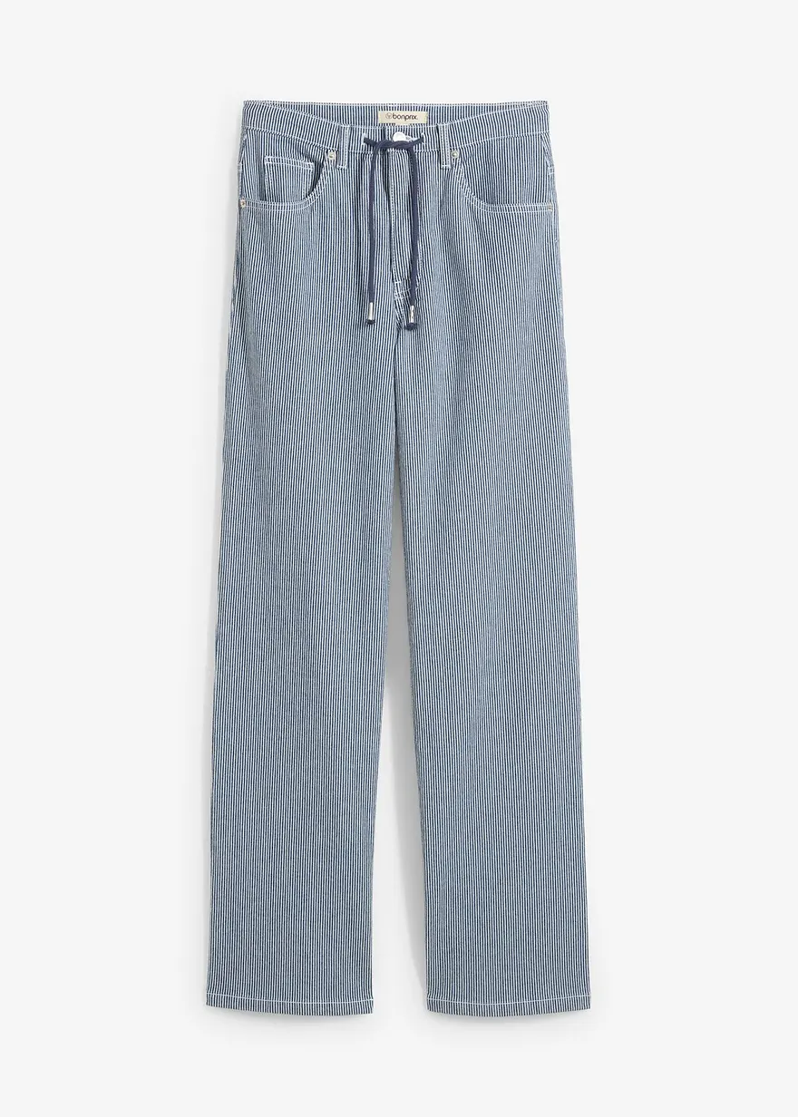 Loose Straight-Jeans, High Waist, Streifen