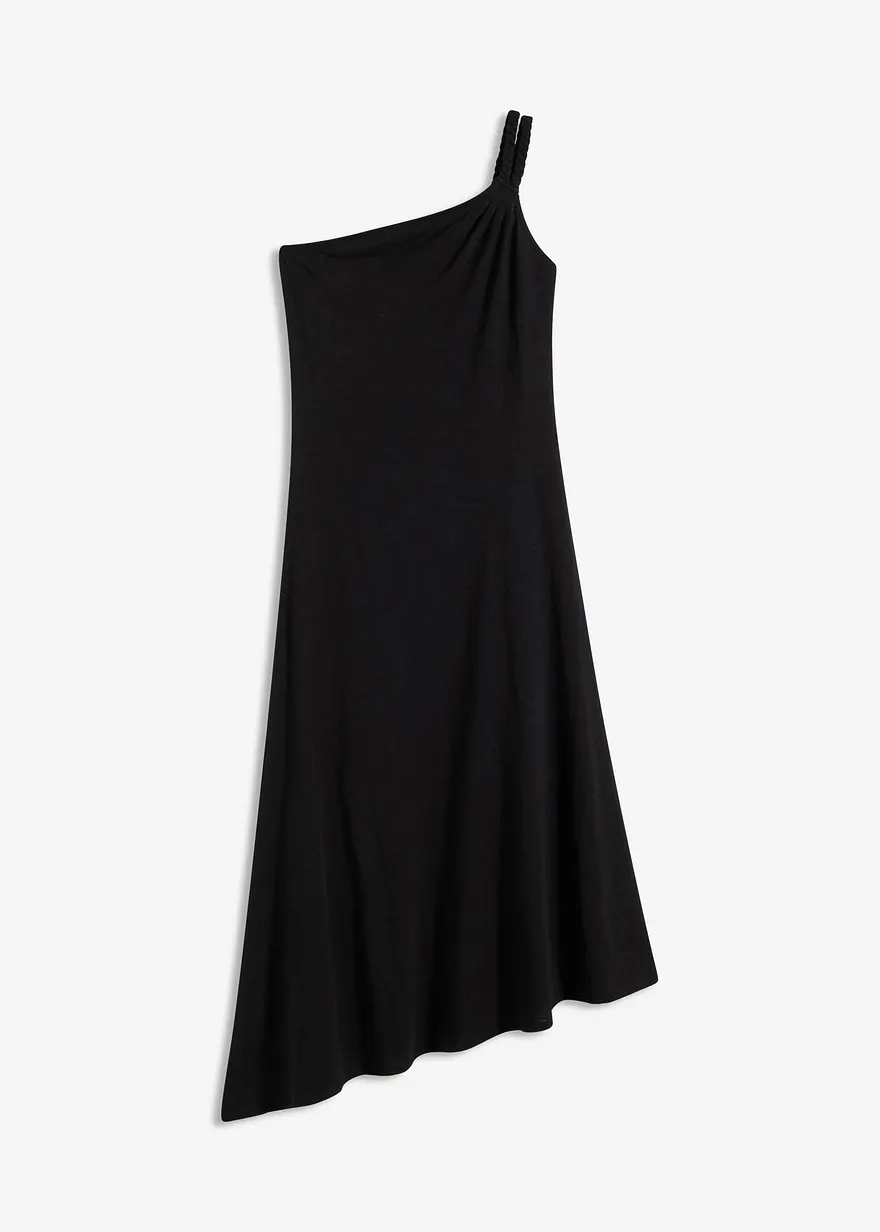 Jerseykleid mit asymmetrischem Saum und Knotendetail auf der Schulter aus Baumwolle