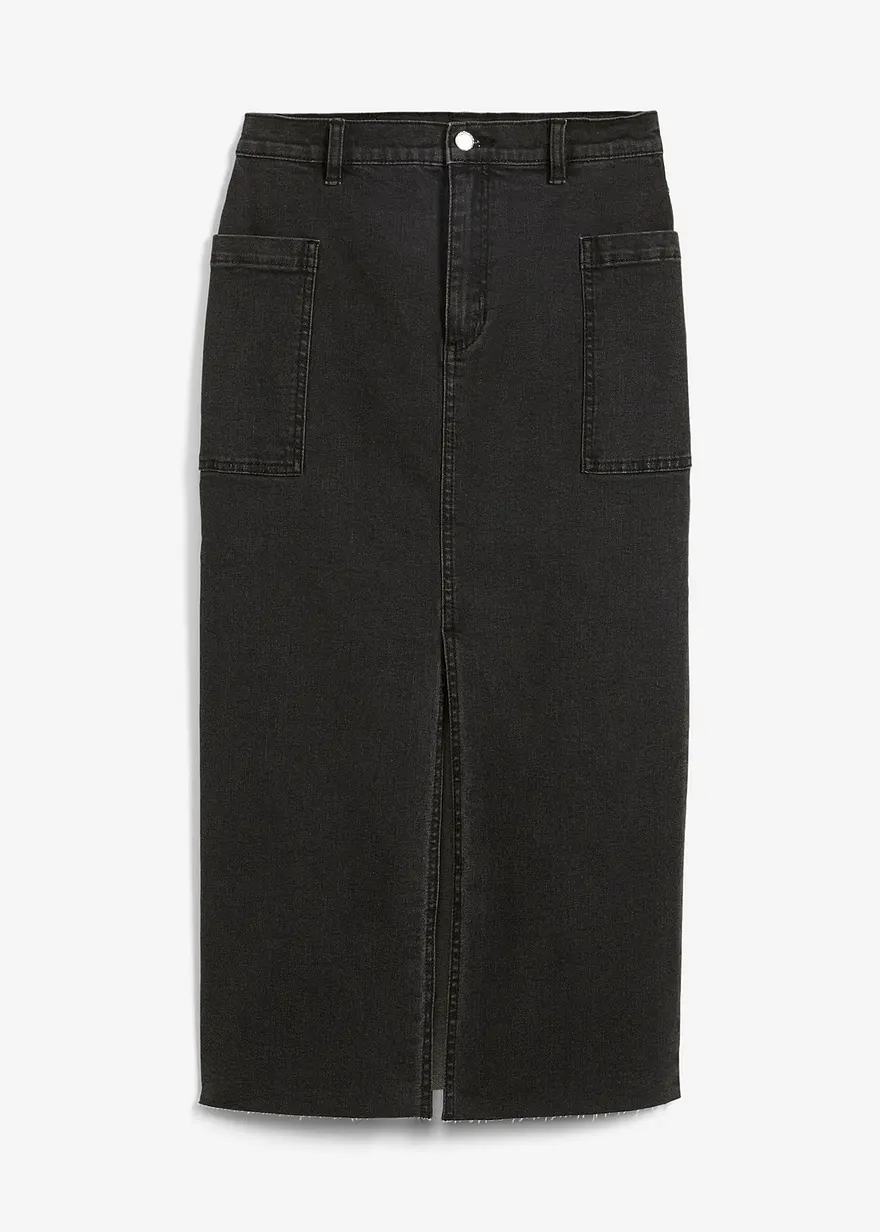 Jeansrock mit Schlitz, Midi