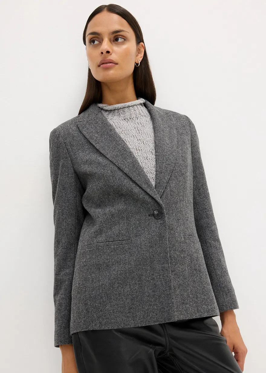Wollblazer mit Fischgratmuster