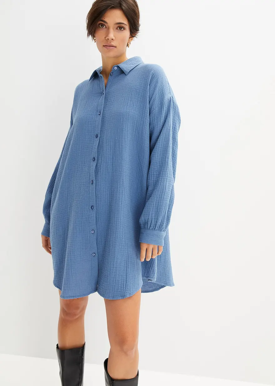 Oversize Musselin-Longbluse
