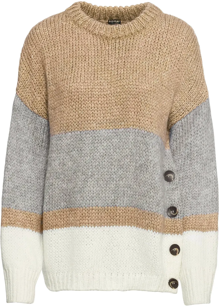 Gestreifter Oversize-Pullover mit Knöpfen