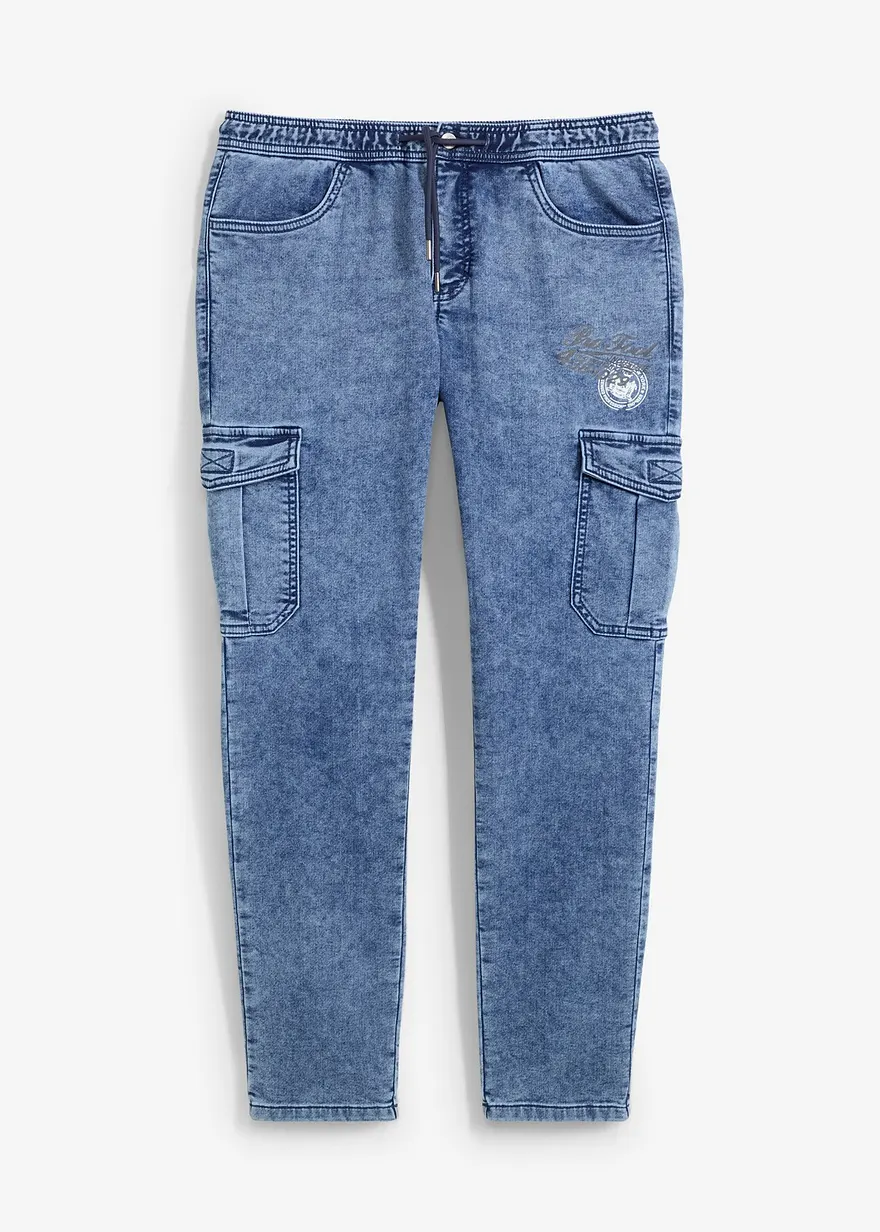 Regular Fit Schlupf-Cargo-Stretch-Jeans, Tapered