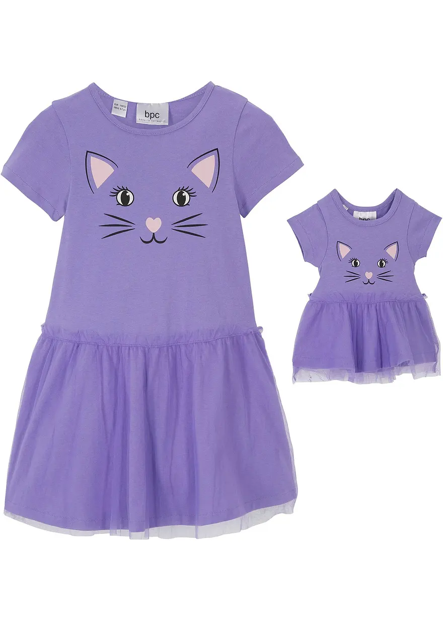 Jerseykleid und Puppenkleid (2-tlg.) aus reiner Bio-Baumwolle
