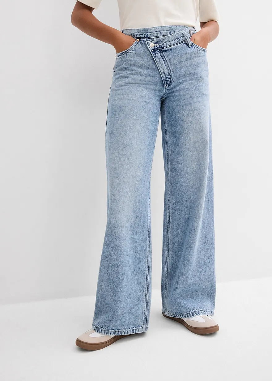 Wide-Leg-Jeans Mid Waist, Low Stretch