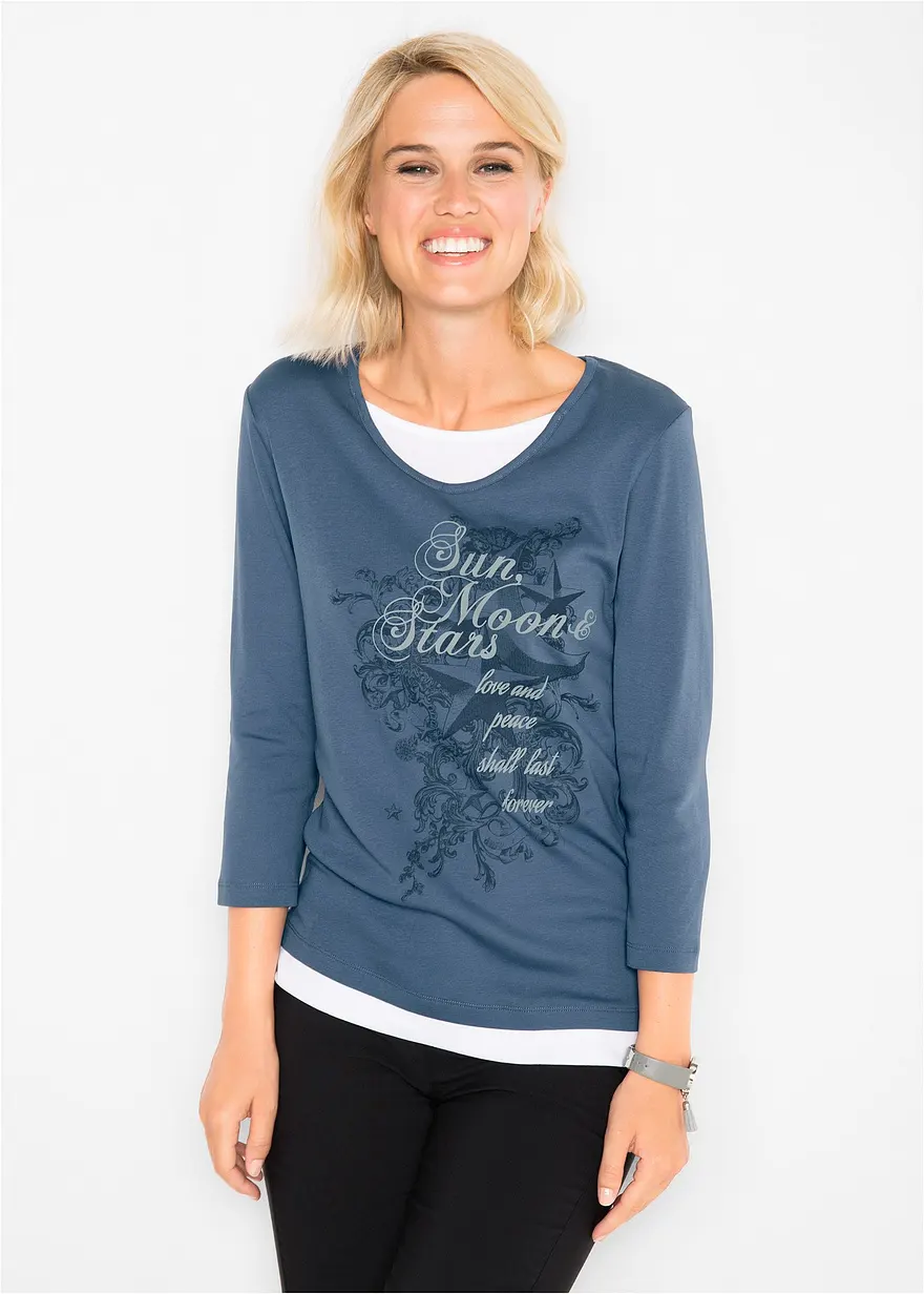 2 in 1 Baumwoll-Shirt, 3/4-Arm