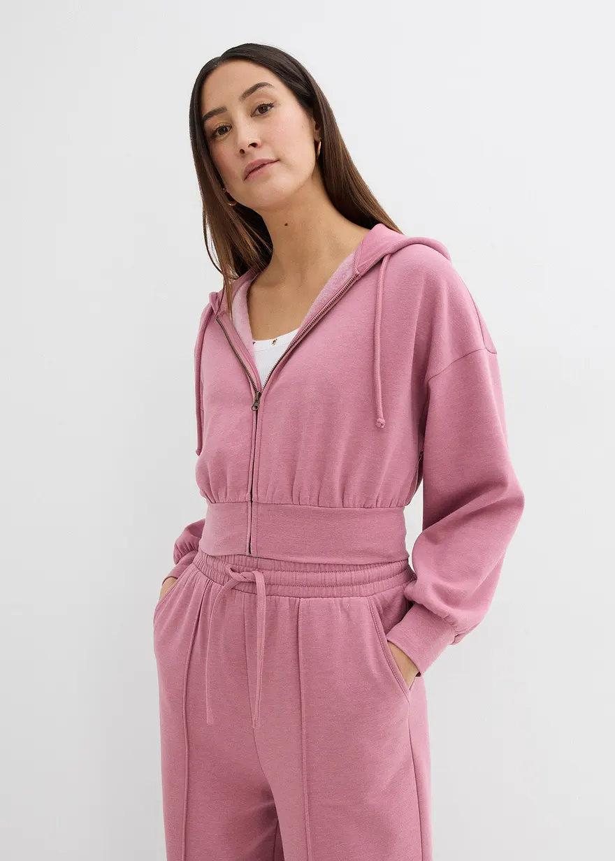Kurze Kapuzen-Sweatjacke aus weichem Baumwoll-Mix