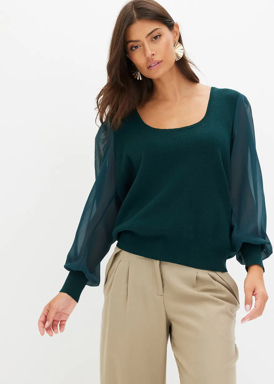Feinstrickpullover mit Chiffonärmeln