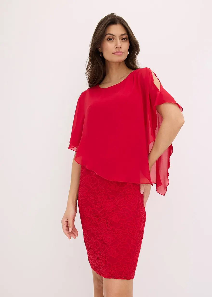 Spitzenkleid mit Überwurf aus feinem Chiffon
