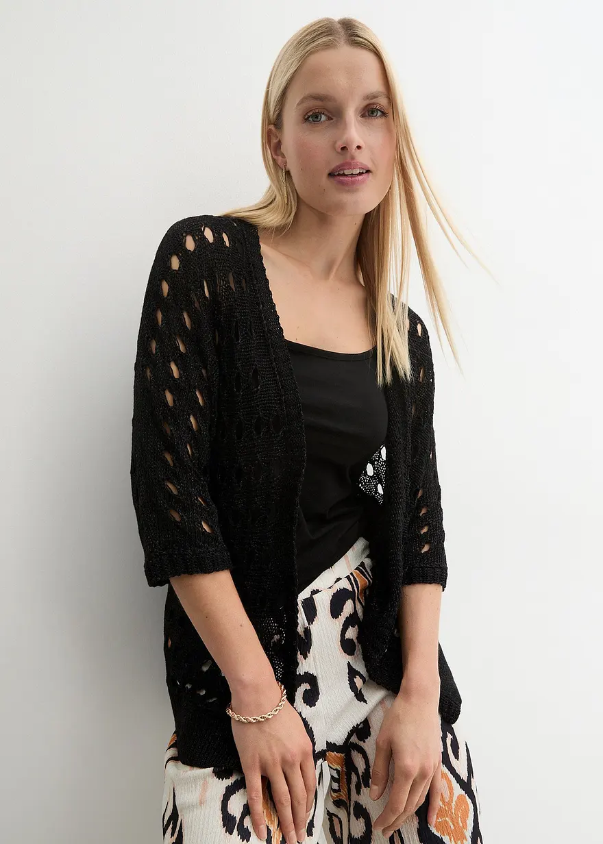 Ajour-Strickjacke mit Glitzergarn