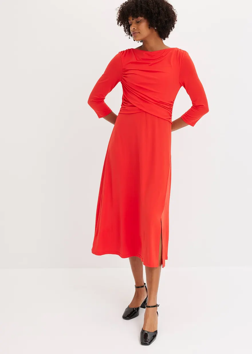 drapiertes Midikleid mit 3/4 Ärmel