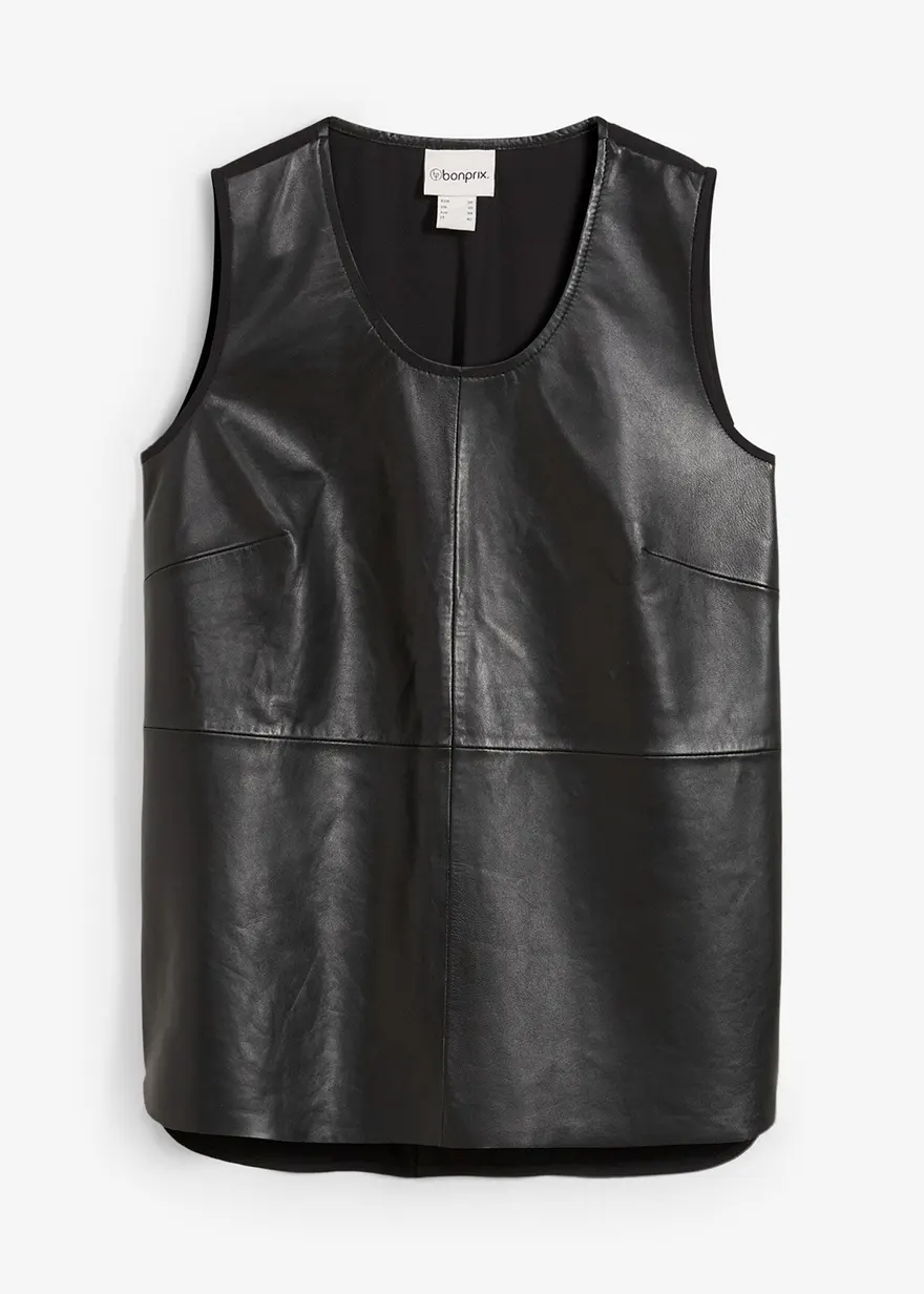 Tanktop mit Vorderseite aus Lammnappa-Leder