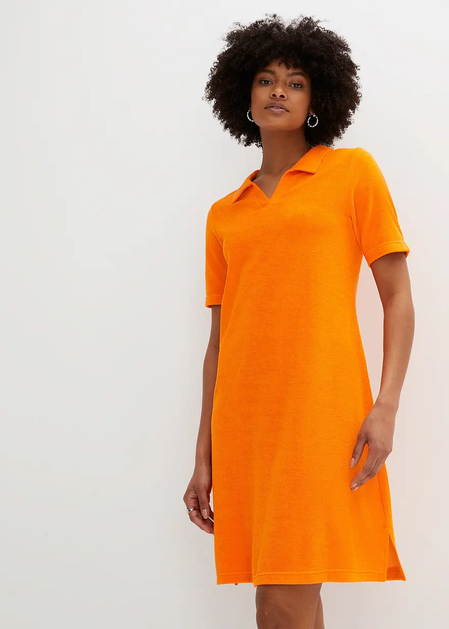 Knieumspielendes Frottee-Kleid mit Polokragen