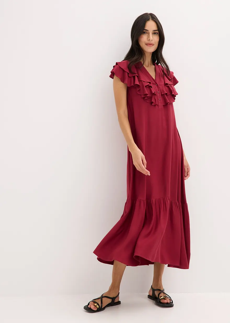 Midikleid mit Volants aus strukturiertem Crêpe