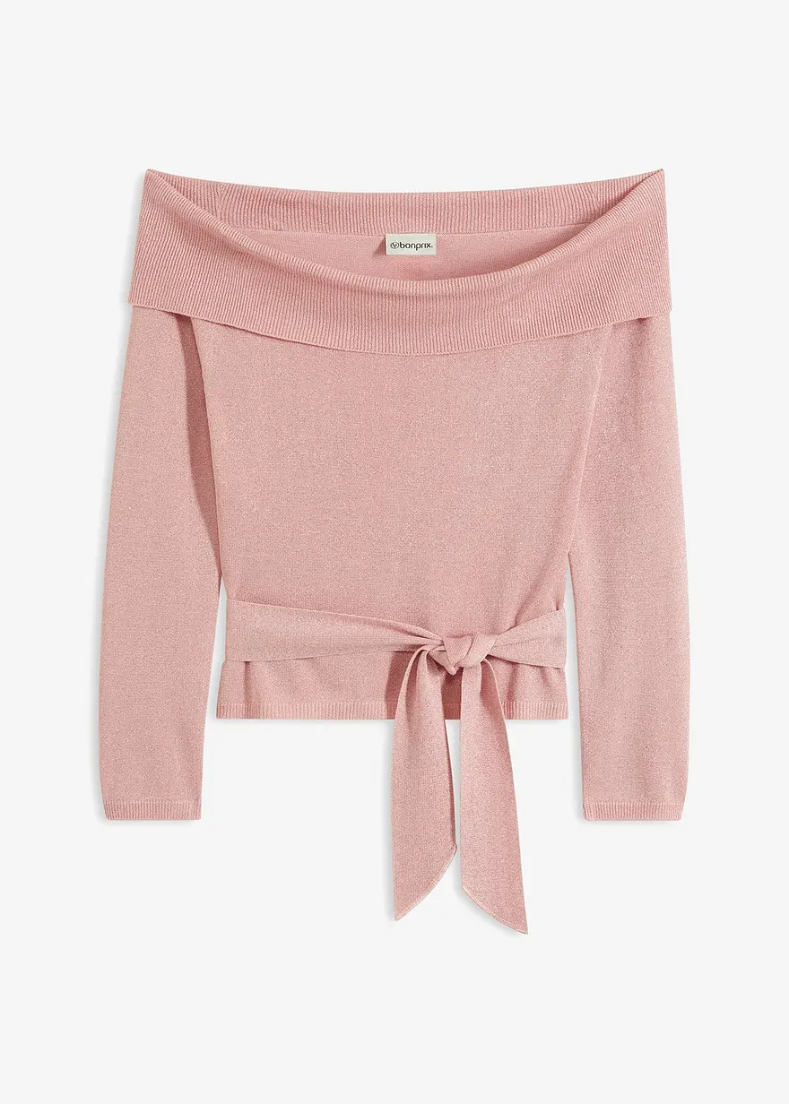 Kurzer Off-Shoulder-Pullover mit Glitzer