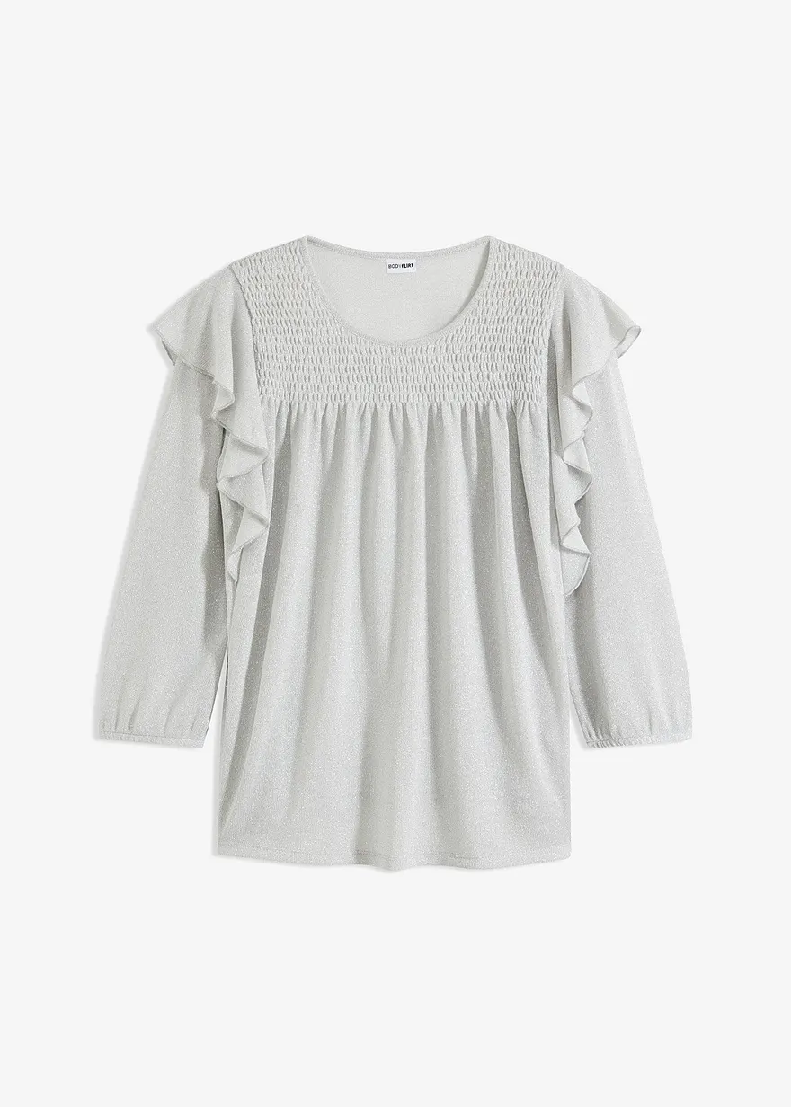 3/4 Arm Volant-Shirt mit Lurex