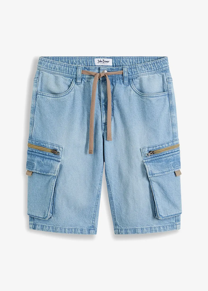 Long Jeans-Shorts mit Cargotaschen, Regular Fit