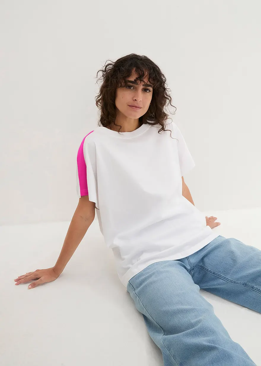 T-Shirt mit Neonstreifen aus reiner Bio-Baumwolle