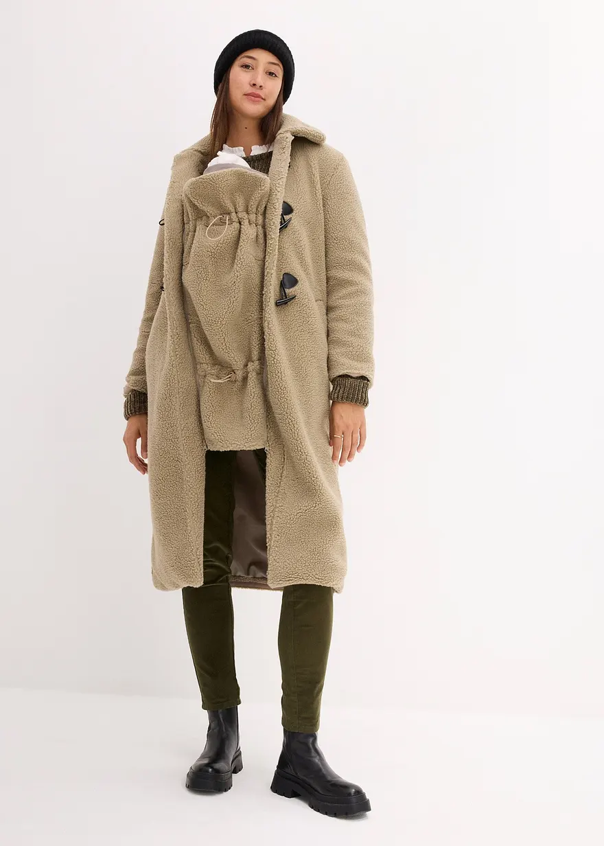 3-in-1 Umstandsmantel mit Trageeinsatz aus Teddyfleece