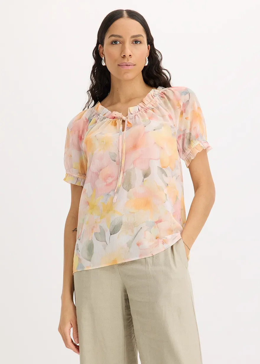 Chiffonbluse mit weitem Ausschnitt