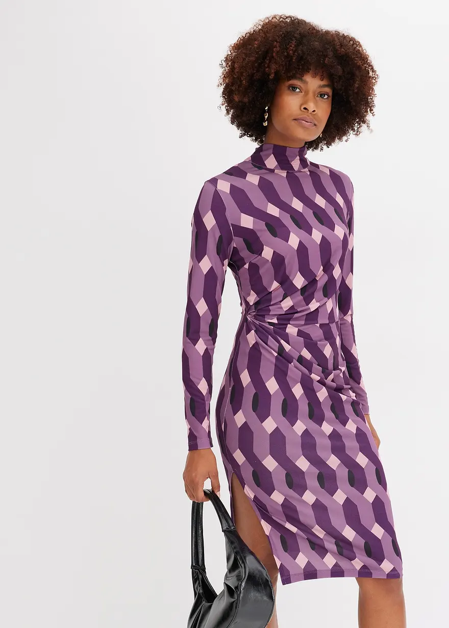 Jerseykleid mit Stehkragen und Drapierung