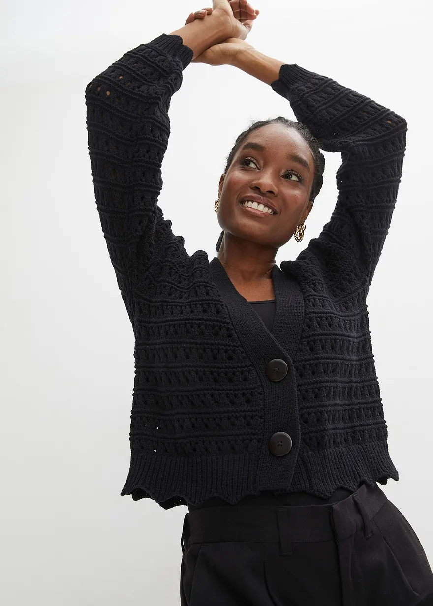 Ajour-Strickjacke aus reiner Baumwolle