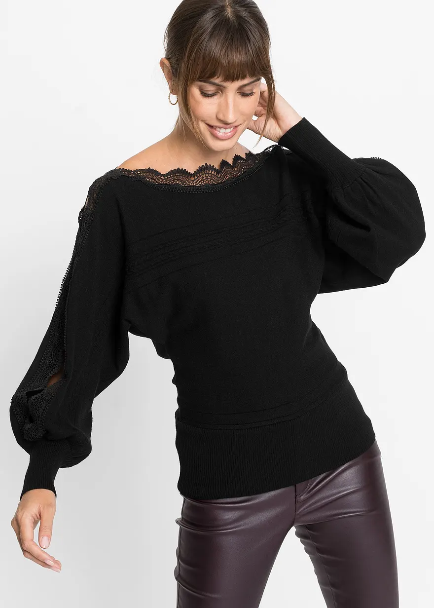 Feinstrickpullover mit Spitze