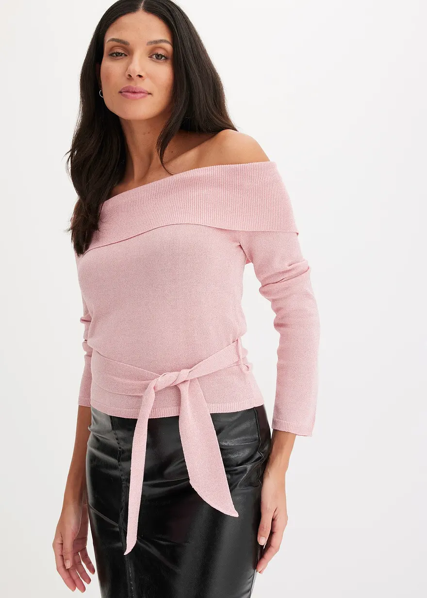 Kurzer Off-Shoulder-Pullover mit Glitzer