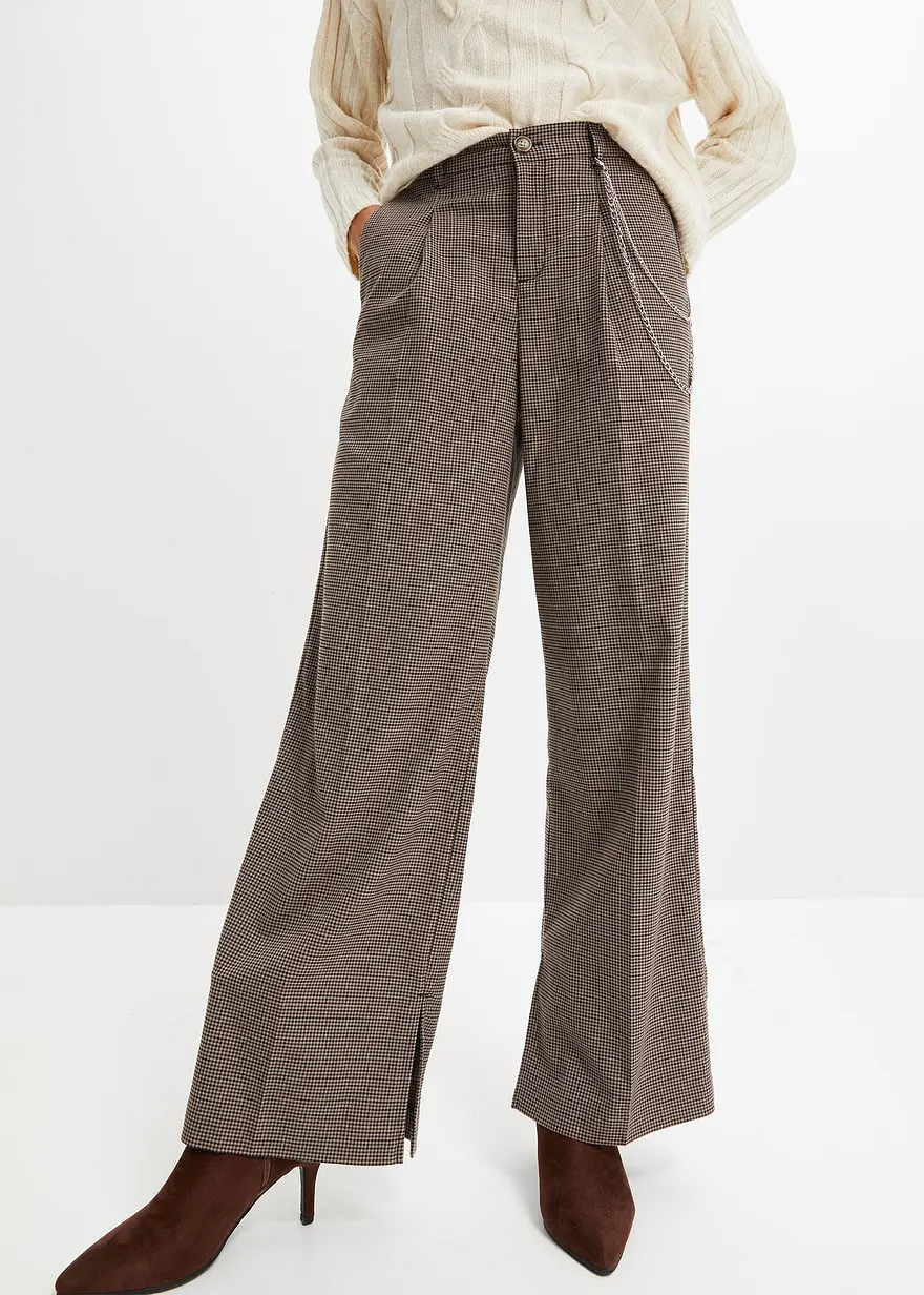 Karierte Bundfaltenhose mit abnehmbarer Kette