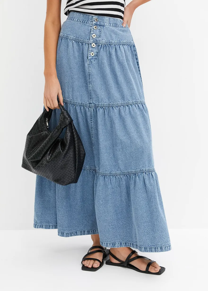 Jeans Stufenrock mit Knopfleiste