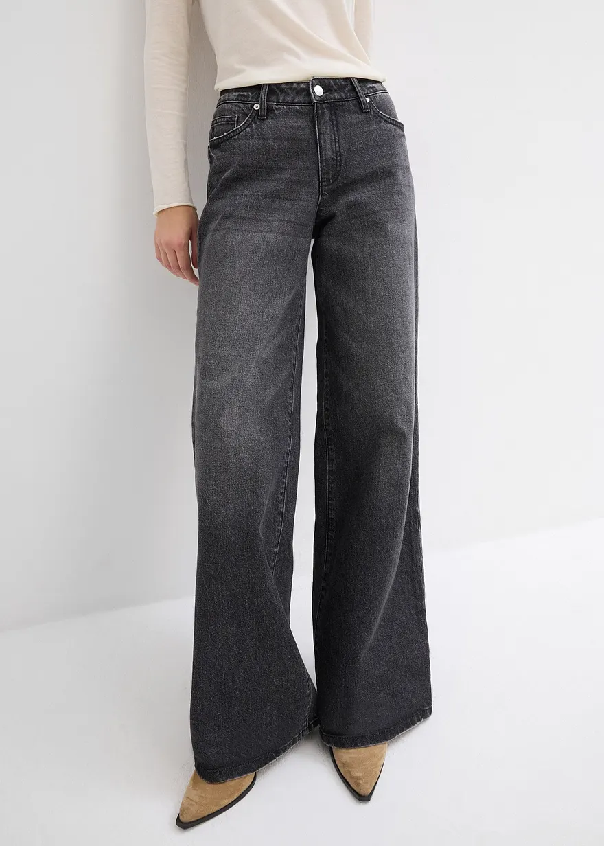 Wide-Leg-Jeans, Mid Waist, Low Stretch Full Length