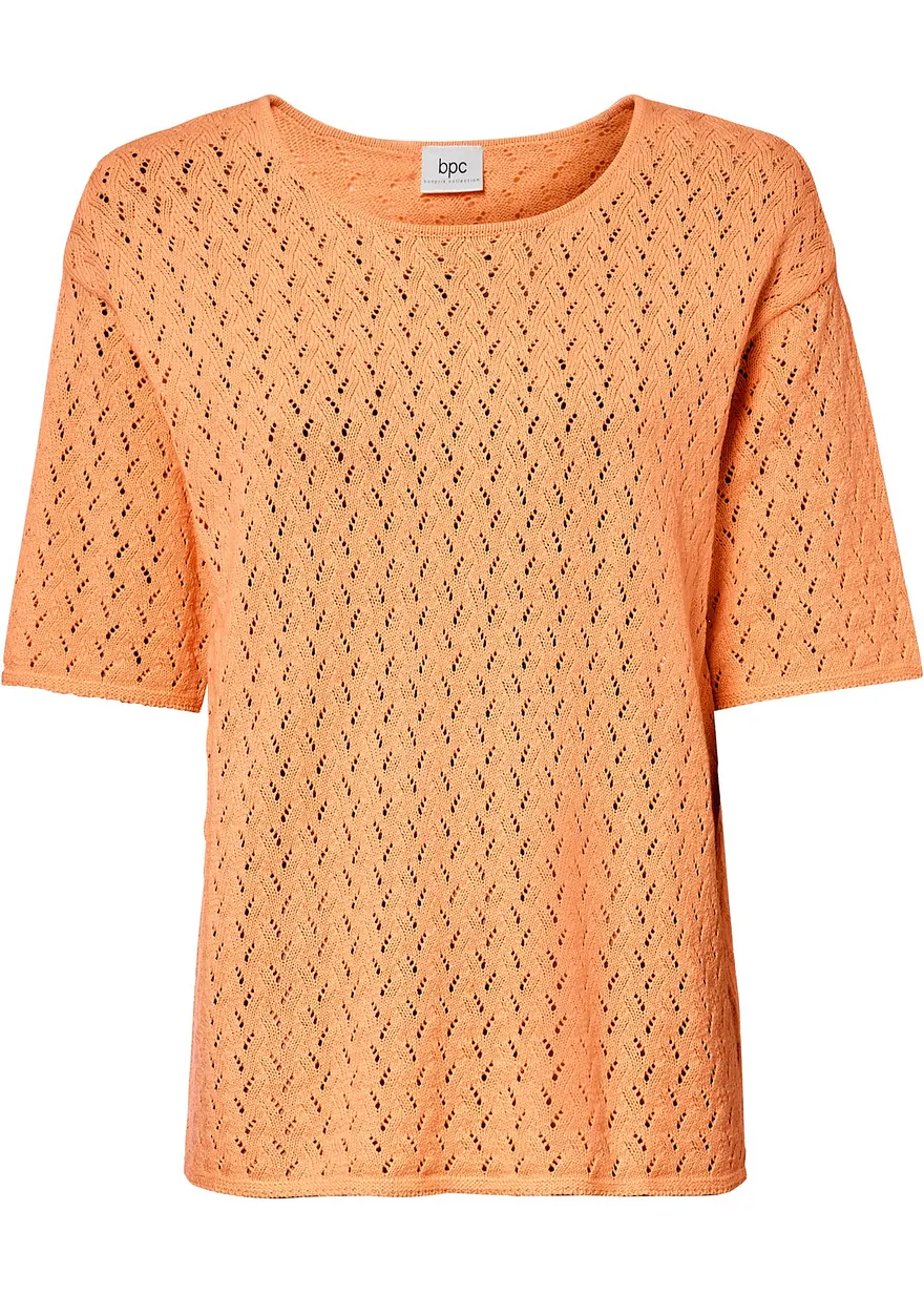 Ajour- Pullover mit Leinen, 1/2- Arm