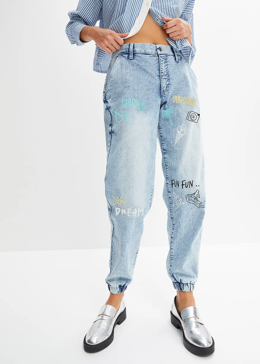 Barrel-Jeans, Mid Waist, Bequembund