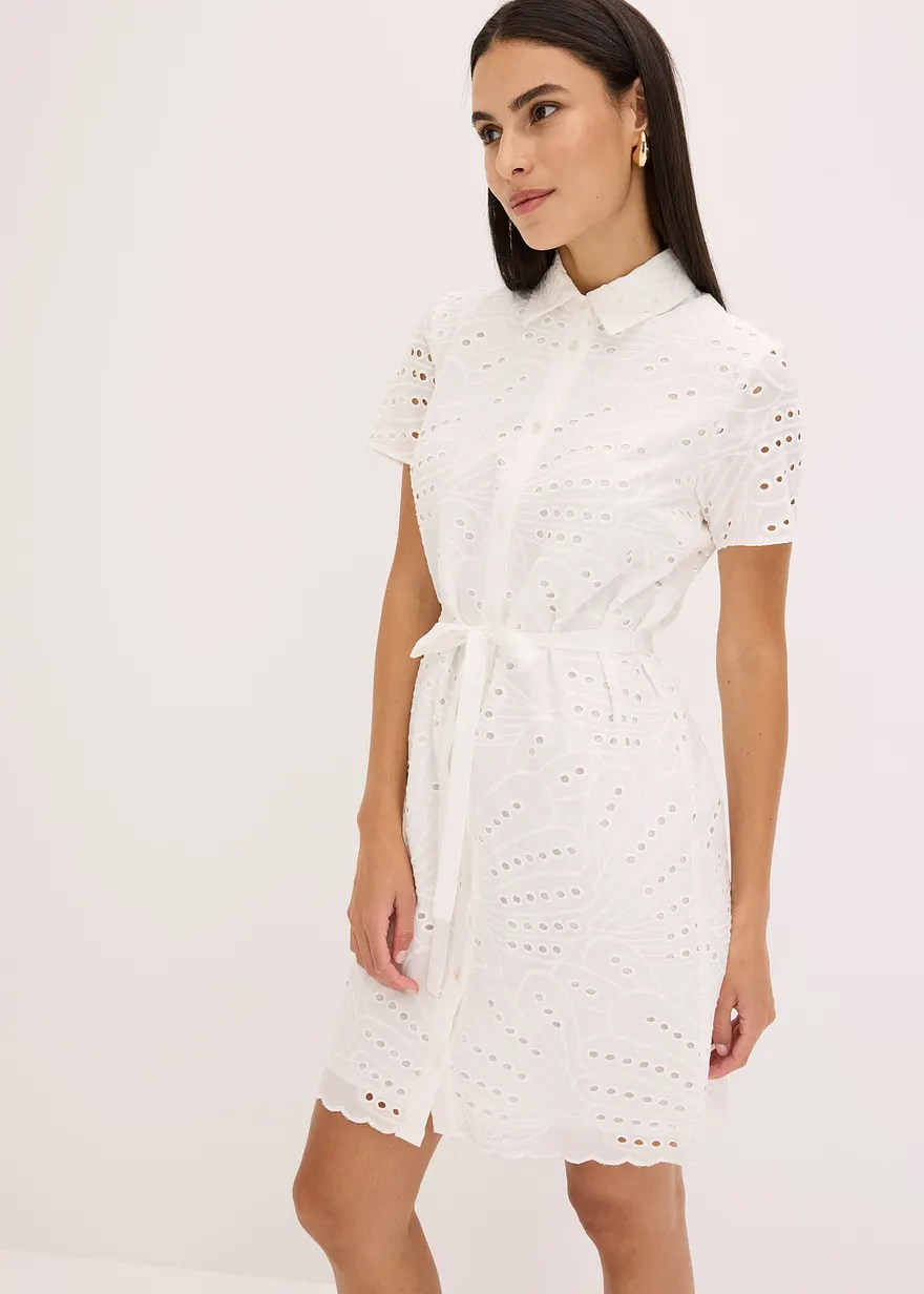 Hemdblusenkleid mit Lochstickerei