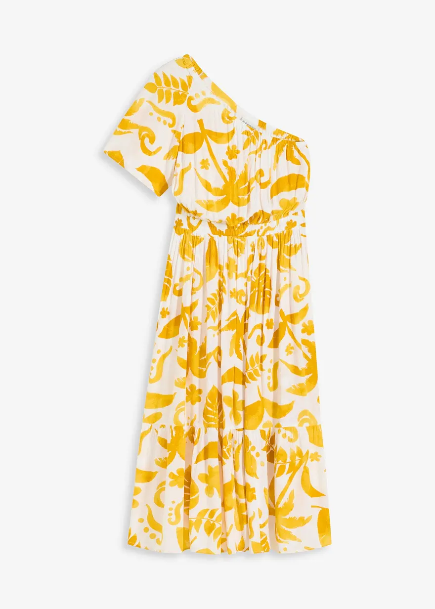 bedrucktes One-Shoulder-Kleid aus strukturierter Viskose